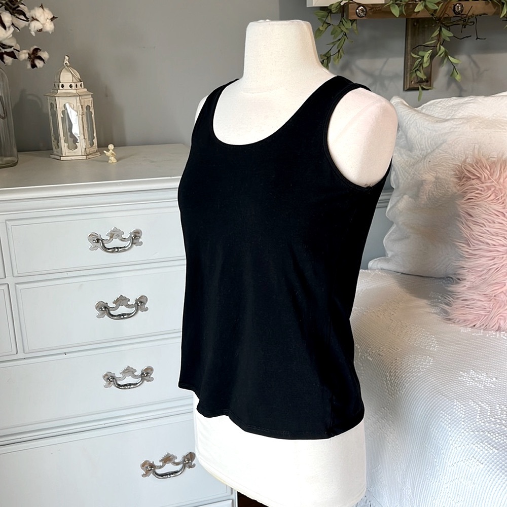 Kim Rogers Black Solid Tank Top Cotton Knit Womens Petite Small